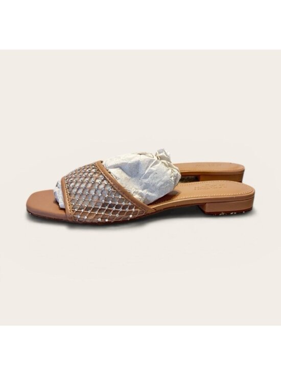 J. Crew Factory Shoes - J. Crew Factory Rhinestone Mesh Slide Sandals Tan/Beige Size 7M